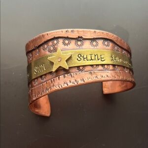 Copper and Brass Cuff Bracelet “let the sun shine in “